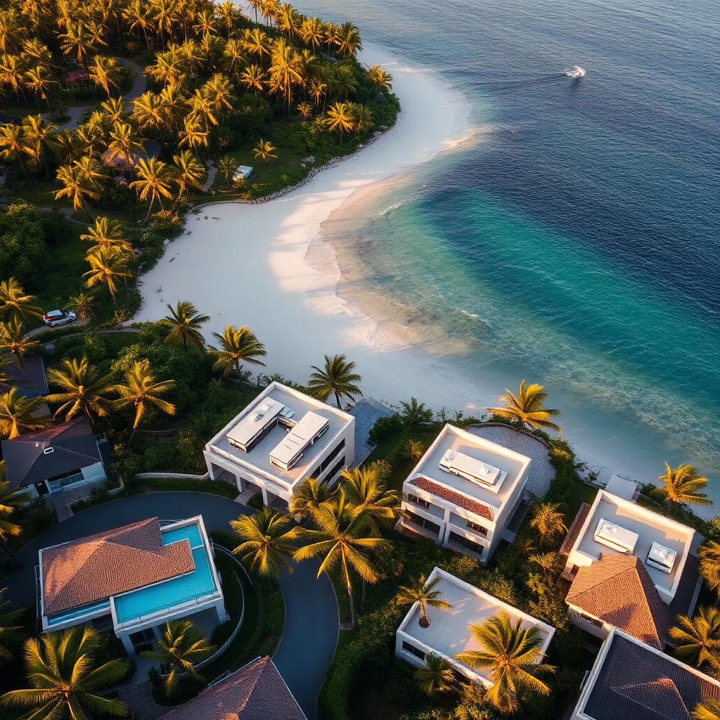 Vista aérea de villas frente al mar en la costa dominicana